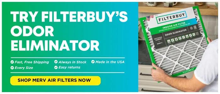 Filterbuy odor eliminator MERV air filter designed to trap VOCs and household odors with fast free shipping.